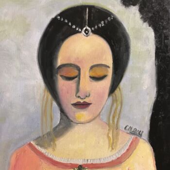 Painting titled ""Judith" d'aujourd'…" by Claire Marie Gay, Original Artwork, Oil Mounted on Wood Panel