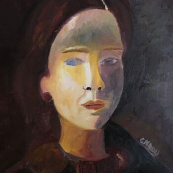 Painting titled ""Lueur de Lune"" by Claire Marie Gay, Original Artwork, Oil Mounted on Wood Panel
