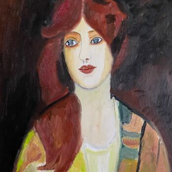 Painting titled ""Red haired Karina"" by Claire Marie Gay, Original Artwork, Oil Mounted on Wood Panel