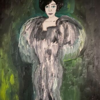 「"Miss Plume"」というタイトルの絵画 Claire Marie Gayによって, オリジナルのアートワーク, オイル ウッドパネルにマウント