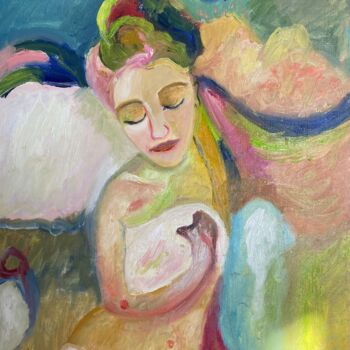 Pittura intitolato ""Danse en couleurs"" da Claire Marie Gay, Opera d'arte originale, Olio Montato su Pannello di legno