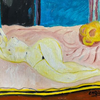 Peinture intitulée ""Emmeline au repos"" par Claire Marie Gay, Œuvre d'art originale, Huile Monté sur Panneau de bois