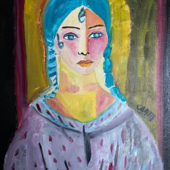 Painting titled ""Lady blue"" by Claire Marie Gay, Original Artwork, Oil Mounted on Wood Panel