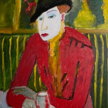 Painting titled ""L'absente"" by Claire Marie Gay, Original Artwork, Oil Mounted on Wood Panel