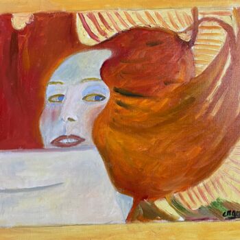 Peinture intitulée ""Déesse de feu"" par Claire Marie Gay, Œuvre d'art originale, Huile Monté sur Panneau de bois