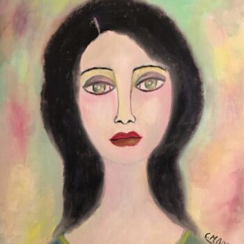 Painting titled ""La muse"" by Claire Marie Gay, Original Artwork, Oil Mounted on Wood Panel