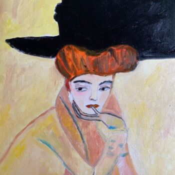 Painting titled ""Edwina dans ses pe…" by Claire Marie Gay, Original Artwork, Oil Mounted on Wood Panel