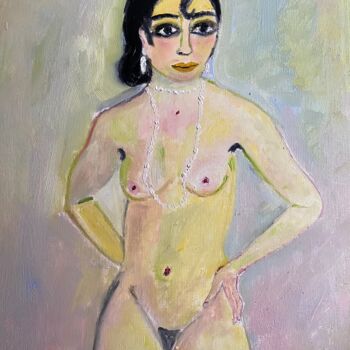 Painting titled ""Myriem ou la pose"" by Claire Marie Gay, Original Artwork, Oil Mounted on Wood Panel