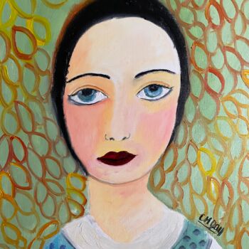 Painting titled ""Dans les yeux d'Oc…" by Claire Marie Gay, Original Artwork, Oil Mounted on Wood Panel