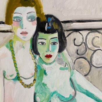 Painting titled ""Deux douces amies"" by Claire Marie Gay, Original Artwork, Oil Mounted on Wood Panel