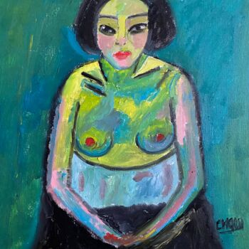 Peinture intitulée ""Alexia, semi-nue"" par Claire Marie Gay, Œuvre d'art originale, Huile