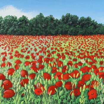 Painting titled "Blé et coquelicots" by Claire Morand, Original Artwork, Acrylic