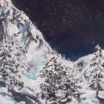 Painting titled "Freezing night" by Claire Morand, Original Artwork, Acrylic Mounted on Wood Stretcher frame