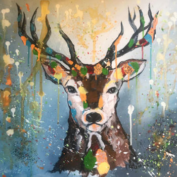 Painting titled "Bambi's dad" by Claire Morand, Original Artwork, Acrylic