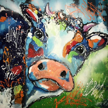 Schilderij getiteld "Marguaux la vache q…" door Claire Morand, Origineel Kunstwerk, Acryl