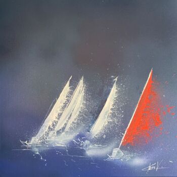 Painting titled "Winter regatta" by Claire Morand, Original Artwork, Acrylic Mounted on Wood Stretcher frame