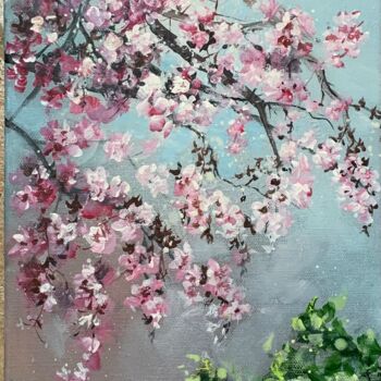 Painting titled "Japanese spring 2" by Claire Morand, Original Artwork, Acrylic Mounted on Wood Stretcher frame