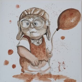 Painting titled "Charly" by Claire Reginaud, Original Artwork, Watercolor Mounted on Wood Stretcher frame