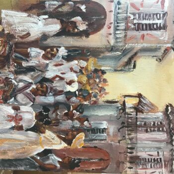 Pittura intitolato "Rue du marché sépia" da Claire Richelme, Opera d'arte originale, Acrilico