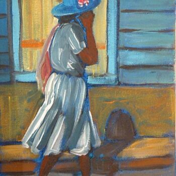 Pittura intitolato "Femme chapeau bley" da Claire Richelme, Opera d'arte originale