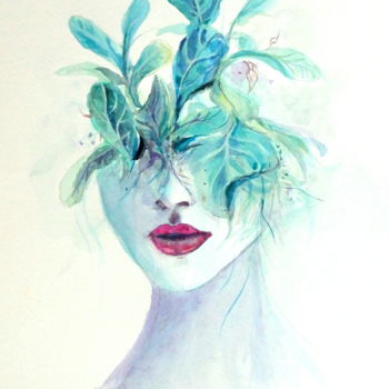 Peinture intitulée "Femme pot de fleur" par Claire Villemin, Œuvre d'art originale, Aquarelle