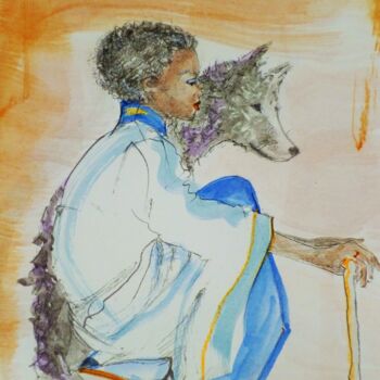 Drawing titled "Afrika Child mit Wo…" by Claire, Original Artwork, Watercolor