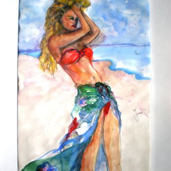 Schilderij getiteld "Beach Beauty" door Claire, Origineel Kunstwerk, Aquarel