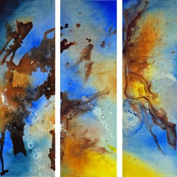 Painting titled "SYNAPSE (Triptyque)" by Claire Hamant, Original Artwork, Oil