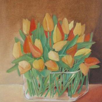 Painting titled "Jeunes tulipes" by Claire Lewis, Original Artwork, Oil