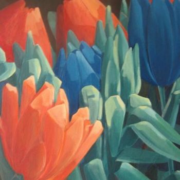 Painting titled "Le chant des tulipes" by Claire Lewis, Original Artwork, Oil