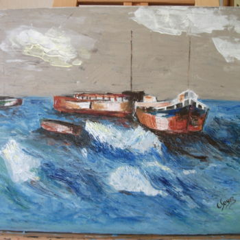 Peinture intitulée "chaloupes en mer-" par Claramax, Œuvre d'art originale, Acrylique