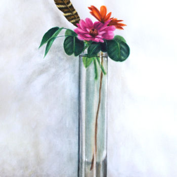 Ζωγραφική με τίτλο "Zinnia à la plume d…" από Clarisse Lamotte, Αυθεντικά έργα τέχνης, Ακουαρέλα