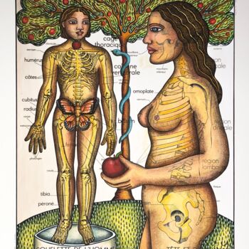 Gravures & estampes intitulée "Adam, Eve et la pom…" par Clara Castagné, Œuvre d'art originale, Impression numérique