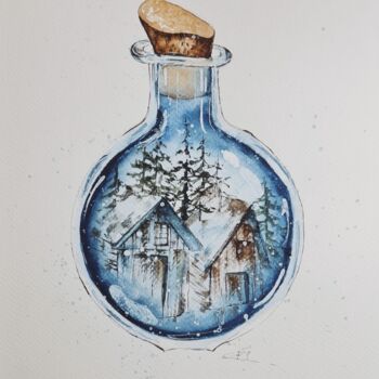 Pittura intitolato "Glass Bottle - Orig…" da Clara Monnerot (L'Atelier Clara Del Sol), Opera d'arte originale, Acquarello
