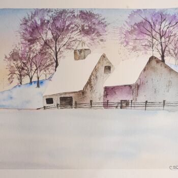 Pintura intitulada "Winter Serenity - O…" por Clara Monnerot (L'Atelier Clara Del Sol), Obras de arte originais, Aquarela