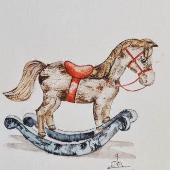Painting titled "Rocking Horse - Ori…" by Clara Monnerot (L'Atelier Clara Del Sol), Original Artwork, Watercolor