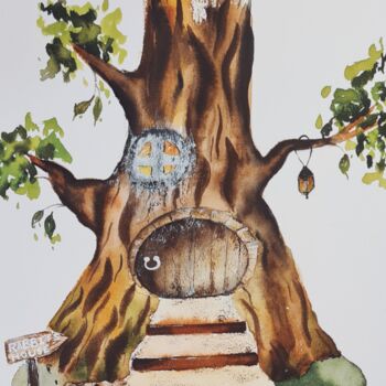 Painting titled "Rabbit's House - Or…" by Clara Monnerot (L'Atelier Clara Del Sol), Original Artwork, Watercolor