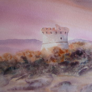 Peinture intitulée "Capitello et sa tour" par Clara Pian, Œuvre d'art originale, Aquarelle