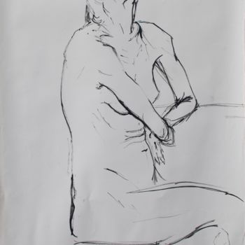 Dessin intitulée "Sitting skeleton II" par Clara Almada, Œuvre d'art originale, Encre