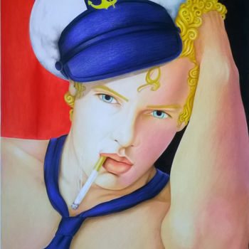 Schilderij getiteld "uomo con cappello" door Clara De Santis, Origineel Kunstwerk, Pastel