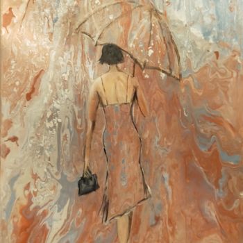 「Sous la pluie d'été」というタイトルの絵画 Jocelyne Clara Bourdin (Clara)によって, オリジナルのアートワーク, アクリル ウッドストレッチャーフレームにマウント