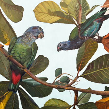 Peinture intitulée "Two maitaca-verde p…" par Clarissa Patrianova Valaeys, Œuvre d'art originale, Acrylique