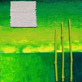 Peinture intitulée "Vert - Corde 3 bamb…" par Kim-Anh, Œuvre d'art originale