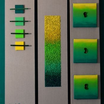 Peinture intitulée "Vert - triptyque Po…" par Kim-Anh, Œuvre d'art originale