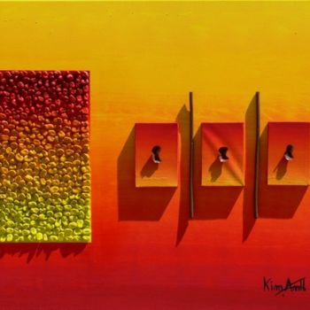 Peinture intitulée "Rouge - Fèves & Cos…" par Kim-Anh, Œuvre d'art originale, Acrylique