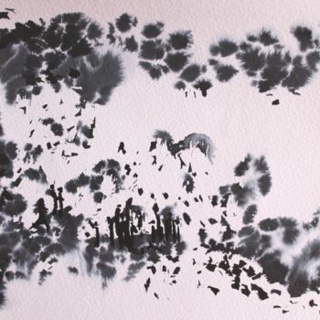 Painting titled "Phénix - paysage on…" by Clau Redier-Clément, Original Artwork, Ink
