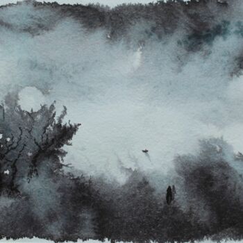 Painting titled "Balade nocturne - p…" by Clau Redier-Clément, Original Artwork, Ink