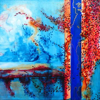 Painting titled "Cohabiter - paysage…" by Clau Redier-Clément, Original Artwork, Ink Mounted on Wood Stretcher frame