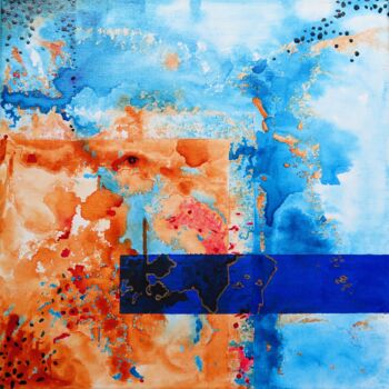 Painting titled "Relier - abstraction" by Clau Redier-Clément, Original Artwork, Ink Mounted on Wood Stretcher frame