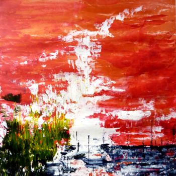 Painting titled "Ciel rouge sur le p…" by Clau Redier-Clément, Original Artwork, Acrylic